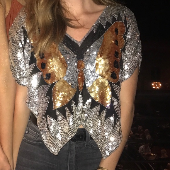 Vintage sequin butterfly party top - Picture 1 of 5